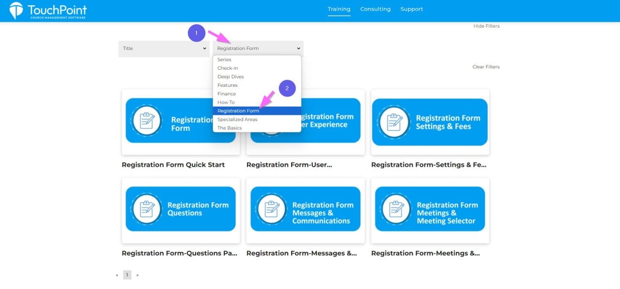 Registration Forms Training Videos Search