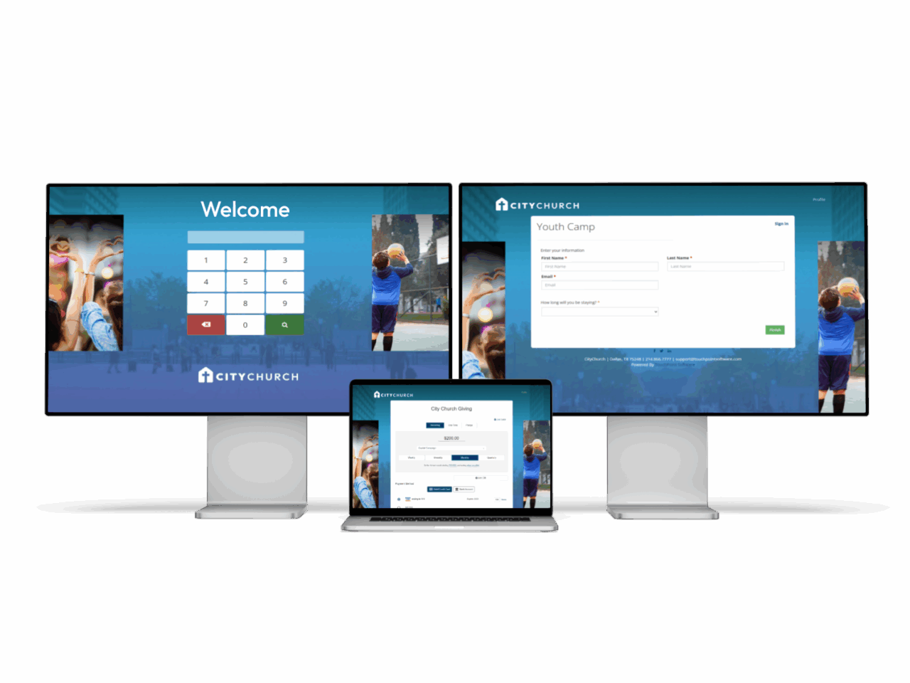 Church communication software by TouchPoint featured on mac display computer screens